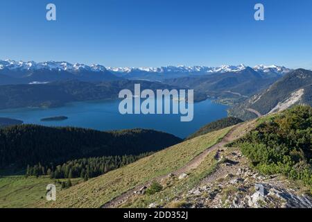 geography / travel, Germany, Bavaria, Kochel on the lake, view of the Jochberg (peak) on Walchensee (L, Additional-Rights-Clearance-Info-Not-Available Stock Photo