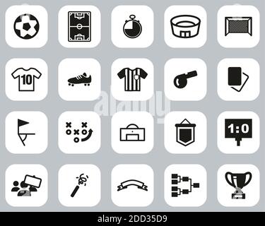 Soccer Or Football Icons Black & White Flat Design Set Big Stock Vector