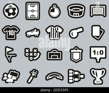 Soccer Or Football Icons White On Black Sticker Set Big Stock Vector