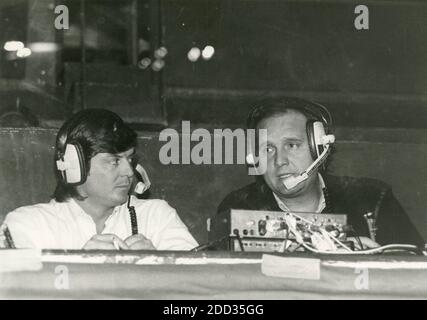 Italian sport journalist Giampiero Galeazzi and tennis player Adriano Panatta, 1980s Stock Photo