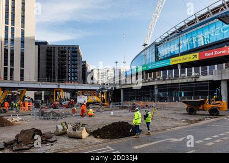 Demolition of 'Wembley Way', the iconic Wembley Stadium pedway, a 46 year old twin ramp pedestrian walkway, continues. Stock Photo