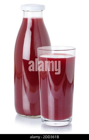 Berry smoothie fresh juice drink berries in a bottle and glass isolated on a white background Stock Photo