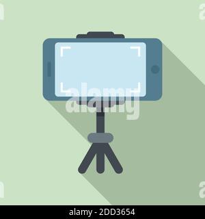 Smartphone on tripod video record icon, flat style Stock Vector