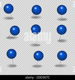 Blue hairpins for paper on a transparent background with a gray shadow. Stock Vector