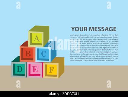 Layout of toy blocks in different colors with area for own text. Vector illustration. Stock Vector