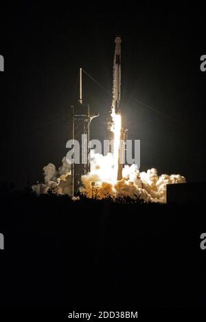KENNEDY SPACE CENTER, FL, USA - 15 November 2020 - A SpaceX Falcon 9 rocket lifts off at 7:27 p.m. EST from Launch Complex 39A at NASA’s Kennedy Space Stock Photo