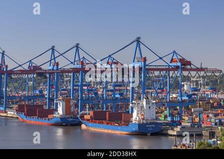 geography / travel, Germany, Hamburg, Hamburg Waltershof, view on container terminal Burchardkai in th, Additional-Rights-Clearance-Info-Not-Available Stock Photo