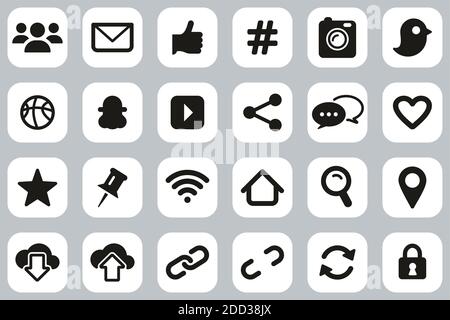 Social Media Icons Black & White Flat Design Set Big Stock Vector