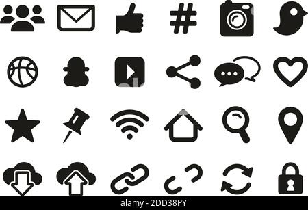 Social Media Icons Black & White Set Big Stock Vector