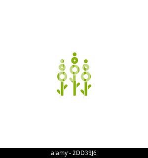 Three abstract ears of wheat, barley or rye. Green icon Icon isolated on white. Logo for eco company, agriculture, nature firm, ecology, healthy organ Stock Vector