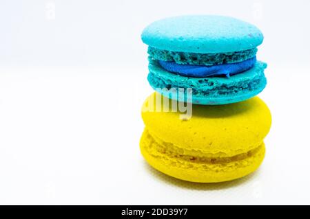 Macaroni are stacked one on top of the other in the form of a tower . isolated Stock Photo
