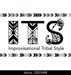 Tribal dance style name written by ethnic letters. Handdrawn vector design for banners, card, poster, flyer and party invitations Stock Vector