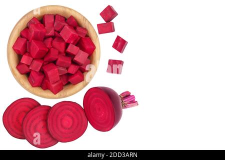 beetroot slices isolated on white . Top view with copy space for your text. Flat lay Stock Photo