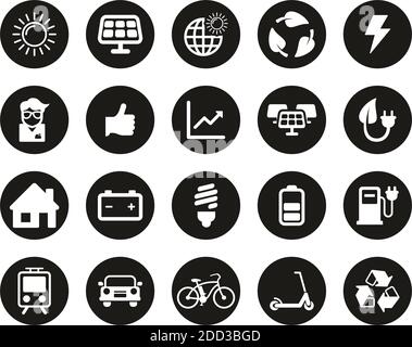Solar Energy Or Renewable Energy Icons White On Black Flat Design Circle Set Big Stock Vector
