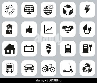 Solar Energy Or Renewable Energy Icons Black & White Flat Design Set Big Stock Vector