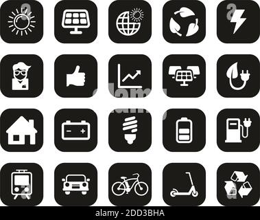 Solar Energy Or Renewable Energy Icons White On Black Flat Design Set Big Stock Vector