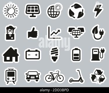 Solar Energy Or Renewable Energy Icons Black & White Sticker Set Big Stock Vector