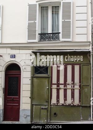 OLD SHOP IN MONTMARTRE PARIS - CLOSED SHOP - PARIS SHOP - COLOR ARCHIVE © F.BEAUMONT Stock Photo