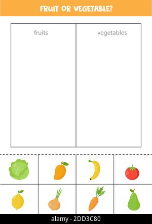 Fruits or vegetables. Sorting game for preschool kids. Educational ...