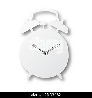 black line hand drawn of fork and knife on alarm clock shape cut paper with shadow isolated on white background Stock Vector
