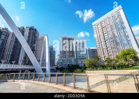 Modern tall buildings and bridge, Guiyang city landscape, China. Stock Photo