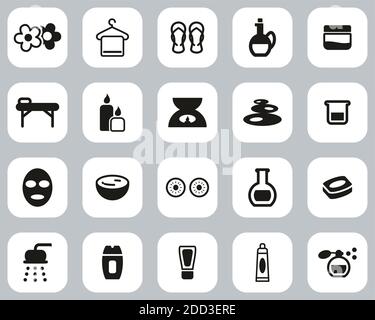 Spa & Wellness Icons Black & White Flat Design Set Big Stock Vector