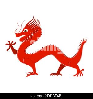 Asian red dragon in paper cut style on white background. Origami dragon for the year 2024. Traditional Chinese goroscop symbol. Vector card Stock Vector