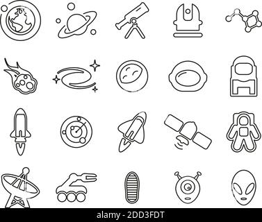 Space Or Space Mission Icons Black & White Thin Line Set Big Stock Vector