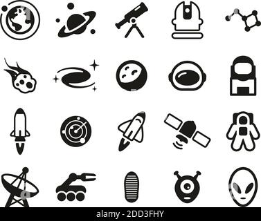 Space Or Space Mission Icons Black & White Set Big Stock Vector