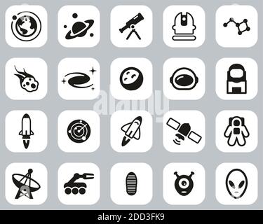 Space Or Space Mission Icons Black & White Flat Design Set Big Stock Vector