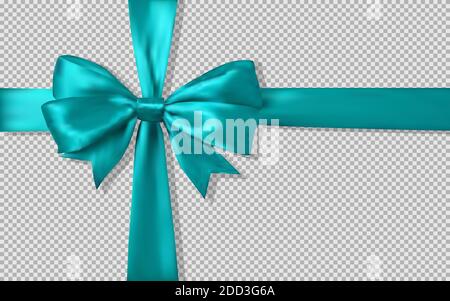 Realistic Turquoise Gift Bow on a transparent background. Isolated vector object. Stock Vector
