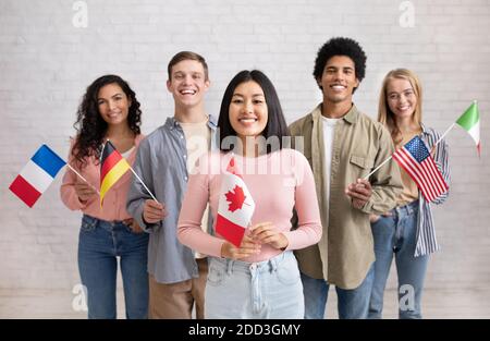 Young students of language school celebrate holiday Stock Photo
