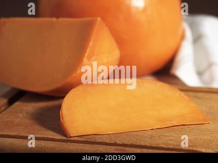 French Cheese called Mimolette, Cheese made with Cow's Milk Stock Photo