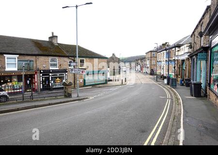 A deserted Market Street in New Mills, Derbyshire Stock Photo