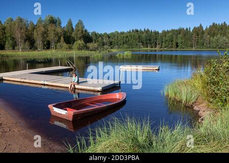 geography / travel, Sweden, squid, Boda Glasbruk, lake at Emmaboda, Smaland, South Sweden, Additional-Rights-Clearance-Info-Not-Available Stock Photo