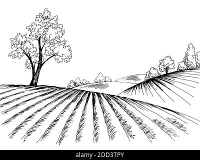 Black and White Cartoon Illustration of Country Scene with Farm Animals ...