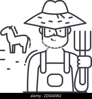 Farmer man icon, linear isolated illustration, thin line vector, web design sign, outline concept symbol with editable stroke on white background. Stock Vector