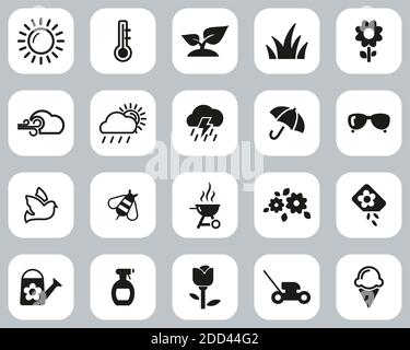 Spring Icons Black & White Flat Design Set Big Stock Vector