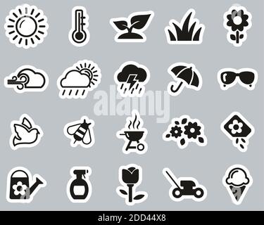 Spring Icons Black & White Sticker Set Big Stock Vector