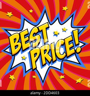 Best price - Comic book style word on a red background. Best price comic text speech bubble. Banner in pop art comic style. Color summer banner in pop Stock Vector