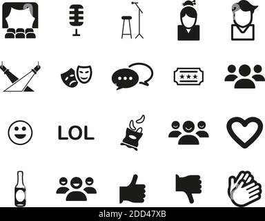 Stand Up Comedy Or Stand Up Show Icons Black & White Set Big Stock Vector