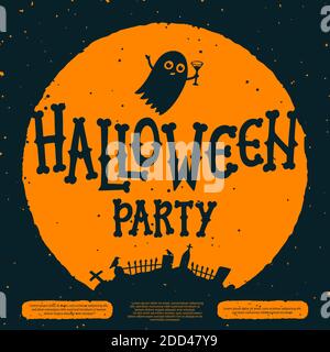 Halloween party invitation card. Halloween Party Invitation Flyer. Ghosts with cocktails at the cemetery on orange background. Halloween flyer Stock Vector