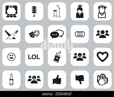 Stand Up Comedy Or Stand Up Show Icons Black & White Flat Design Set Big Stock Vector