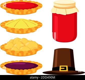 Colorful cartoon thanksgiving food elements set Stock Vector