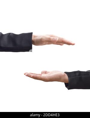 Businessman holding something in hands isolated on background with clipping path. Stock Photo