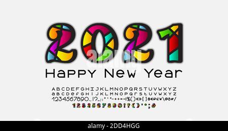 Bright New Year calendar date 2021. Set of Ornate mosaic style numbers and simple geometric font. Vector illustration. Stock Vector