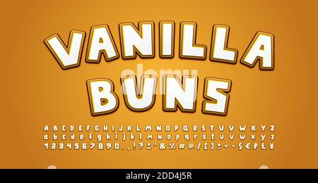 Bread food Alphabet. Cartoon font, uppercase and lowercase letters, numbers, symbols. Vector illustration. Stock Vector