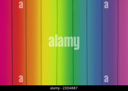 Wood rainbow colored texture as background, with copy space. Stock Photo