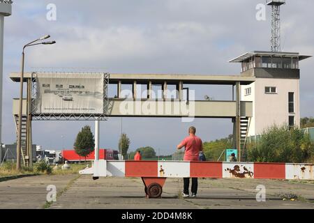 Marienborn, Germany. 03rd Oct, 2020. View of the former border crossing point Marienborn. Today the site belongs to the 'Memorial to the German Division of Marienborn'. The checkpoint was built in October 1945. On July 1, 1990, the only formally carried out checks since the opening of the border in 1989 were dropped. Credit: Peter Gercke/dpa-Zentralbild/ZB/dpa/Alamy Live News Stock Photo