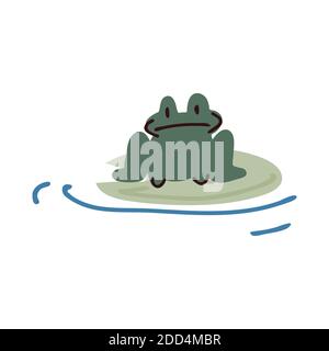 Happy Kawaii Frog on a Lily Pad Sticker